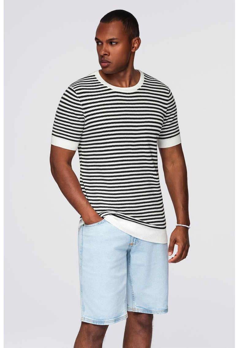Tricou tricotat fin cu dungi - Alb/Negru