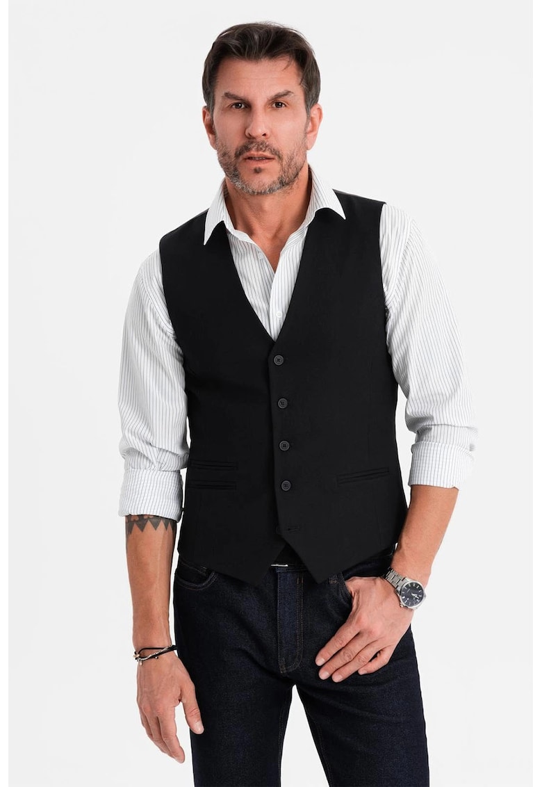 Vesta slim-fit cu decolteu in V