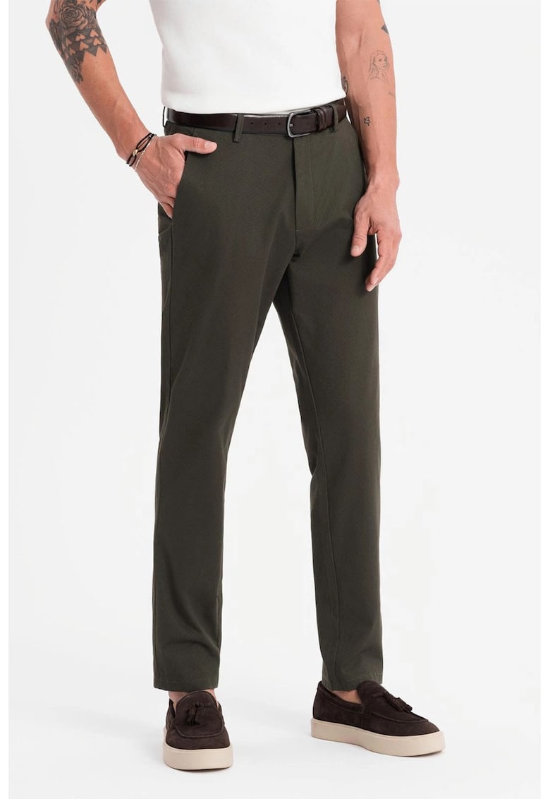 Pantaloni drepti cu talie medie - Verde inchis