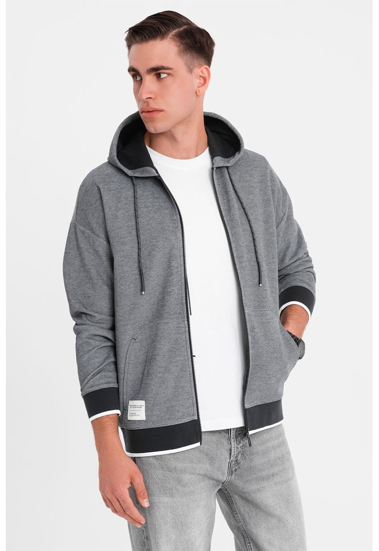 Hanorac cu maneci cazute si fernoar - Alb/Negru