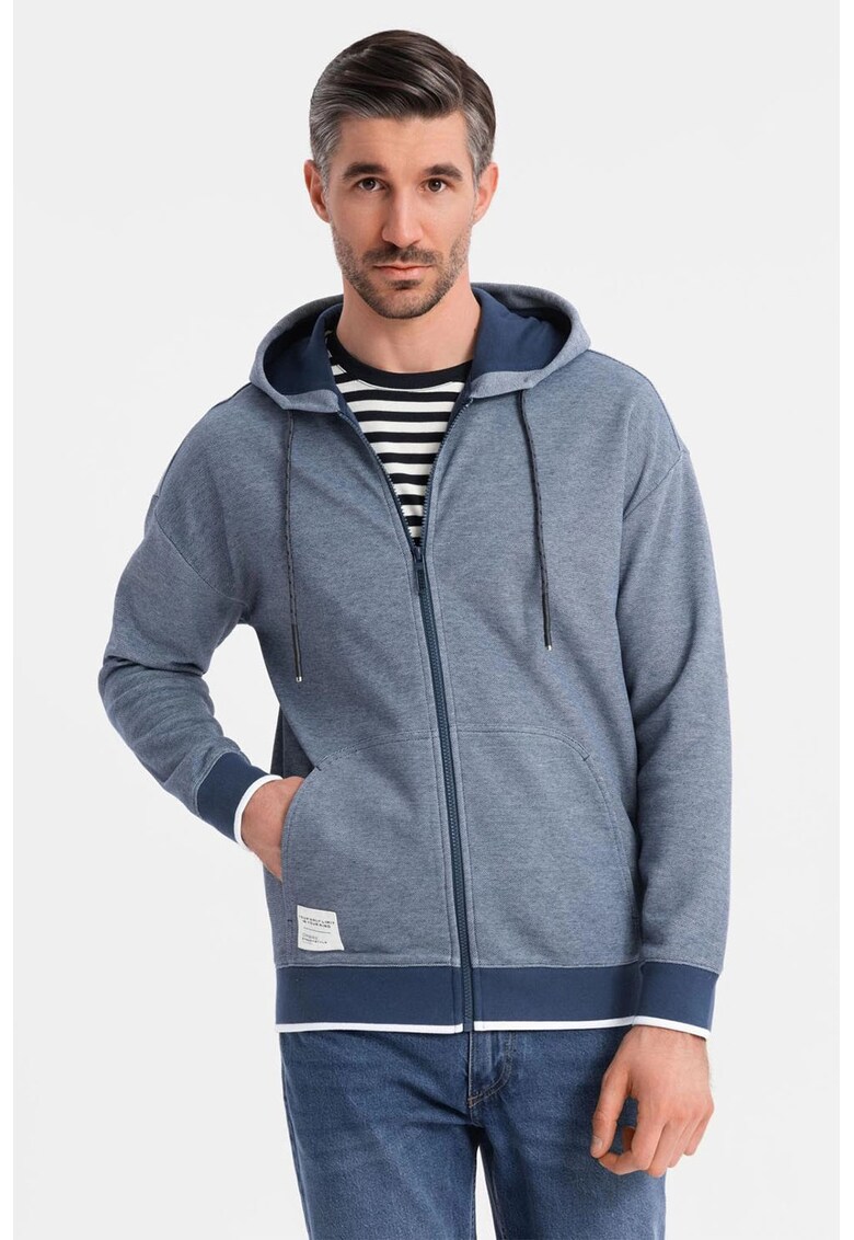 Hanorac cu maneci cazute si fernoar - Albastru prafuit