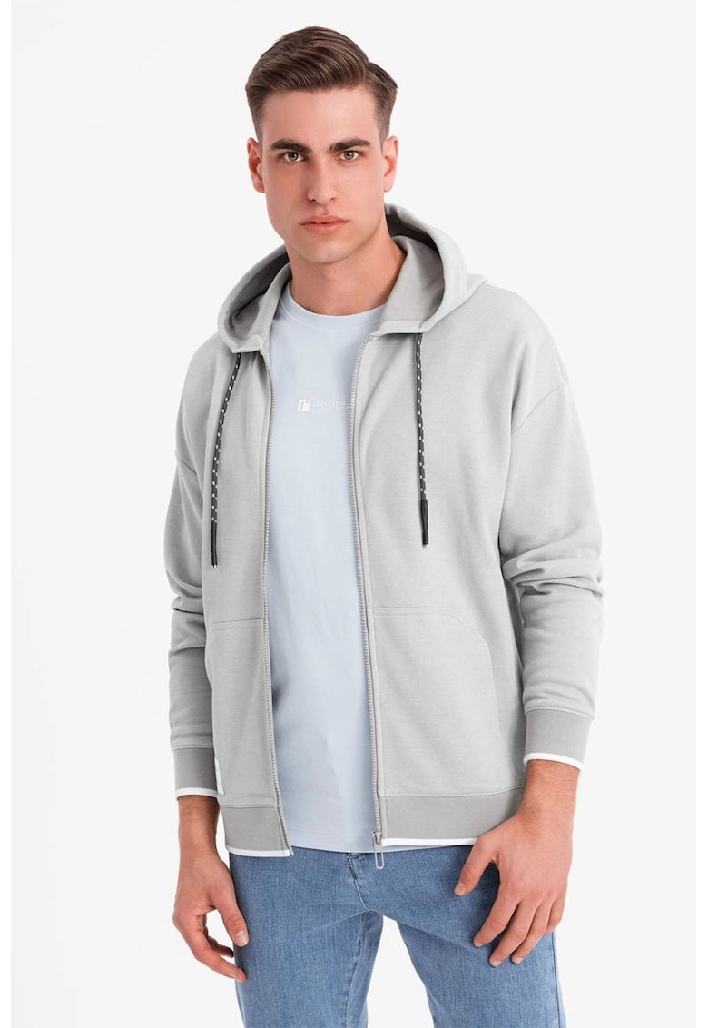 Hanorac cu maneci cazute si fernoar - Gri deschis