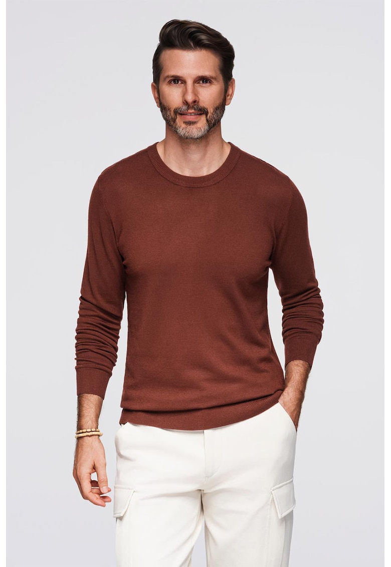 Pulover uni cu decolteu la baza gatului - Maro cognac