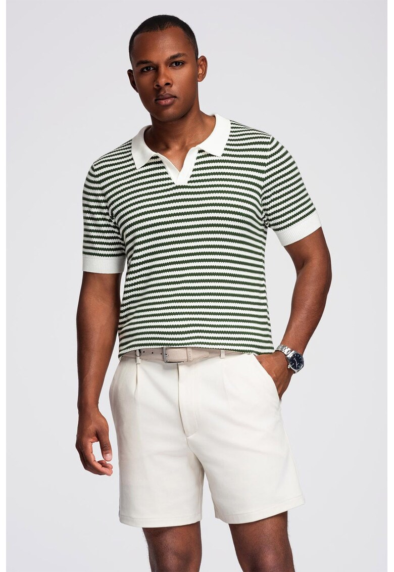 Tricou polo cu dungi - Alb/Verde feriga