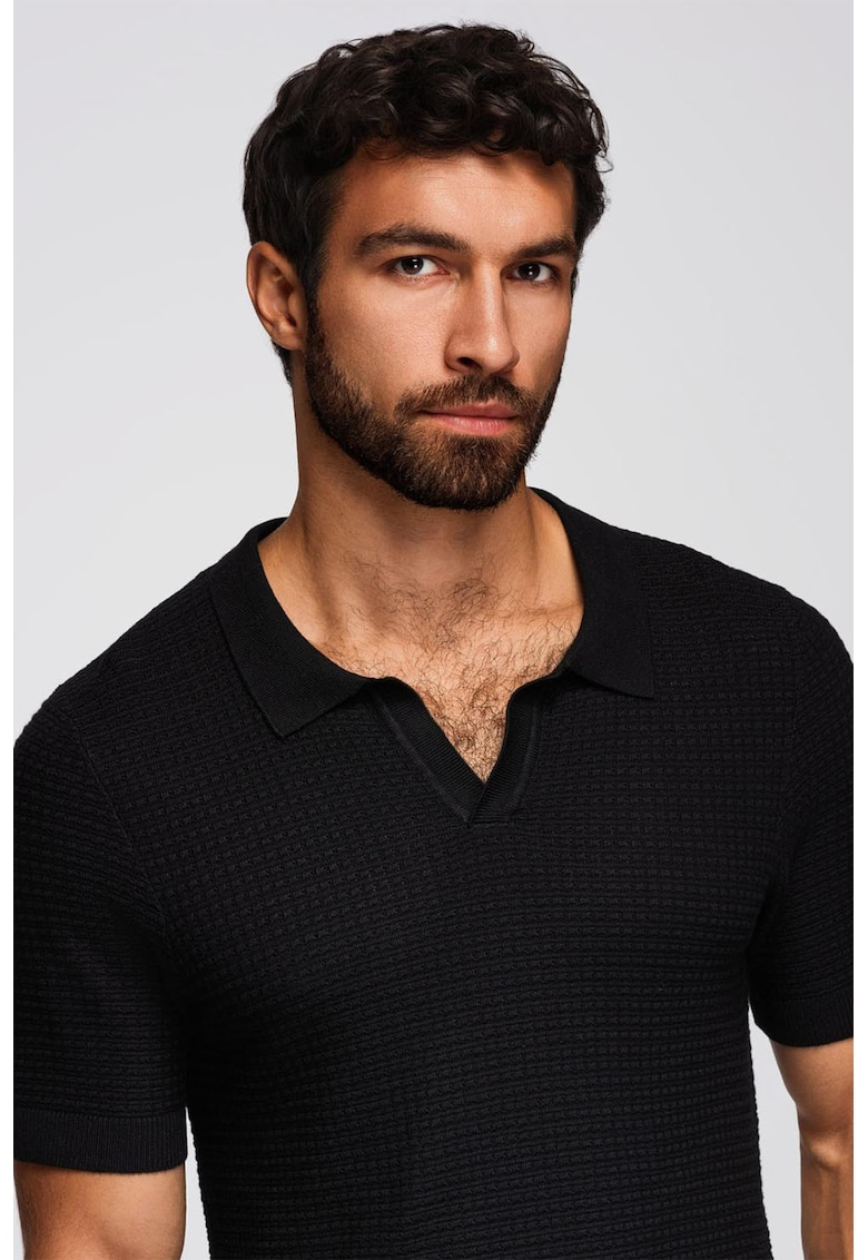 Tricou polo texturat - Negru