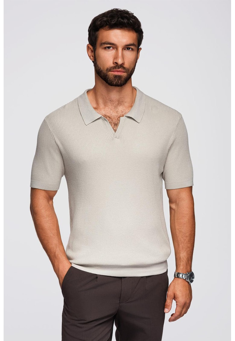 Tricou polo striat - Gri deschis
