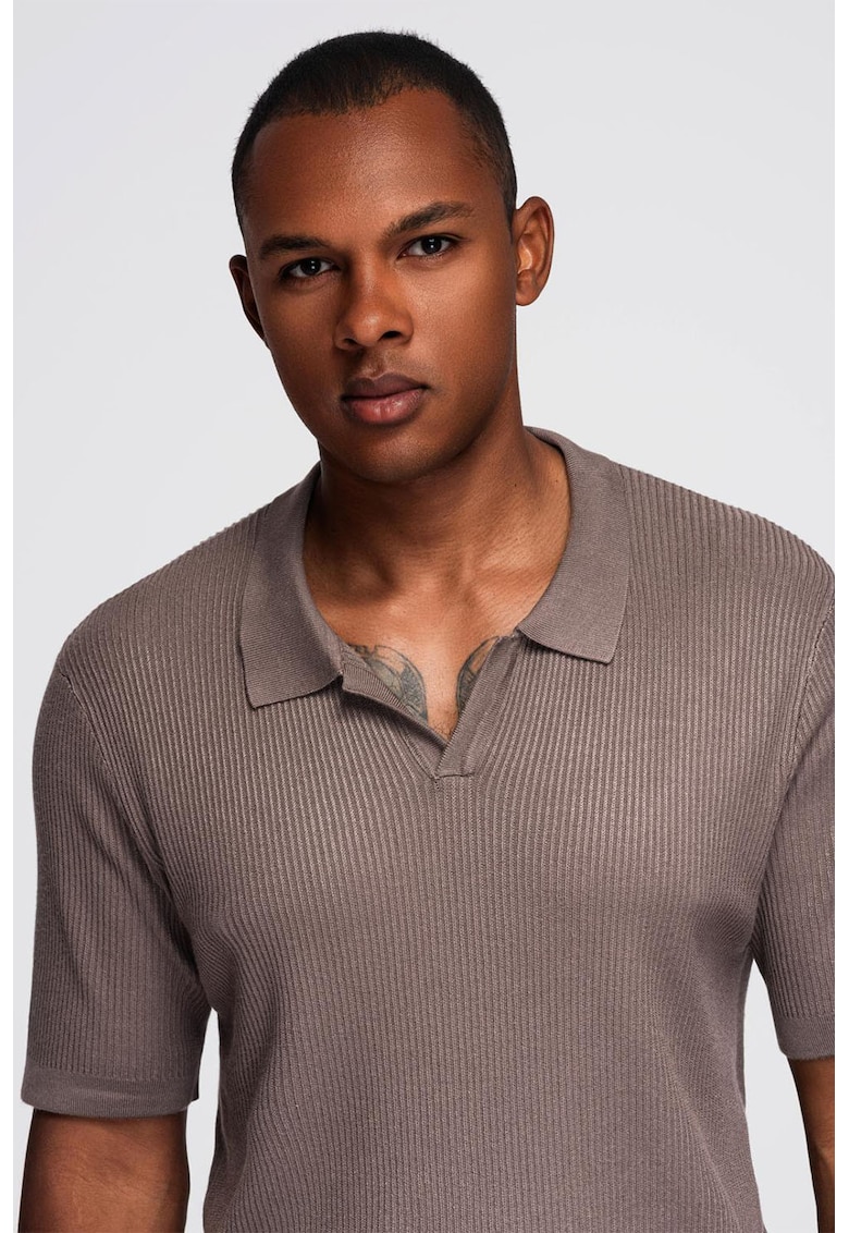 Tricou polo striat - Maro taupe