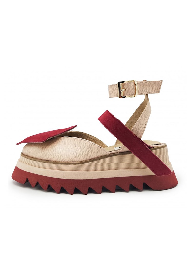 Sandale din piele si piele intoarsa cu bareta pe glezna