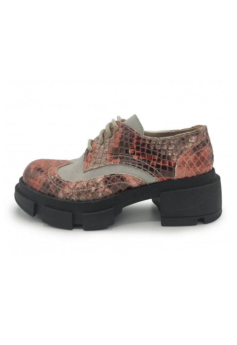 Pantofi din piele si piele intoarsa cu model piele de crocodil