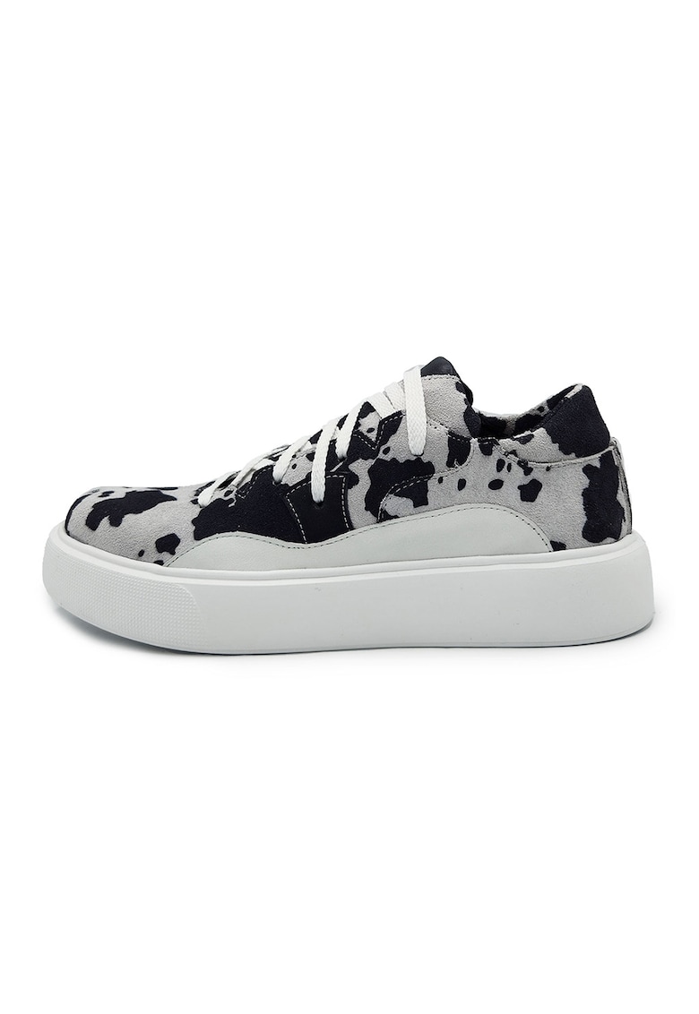 Pantofi sport flatform din piele intoarsa cu animal print