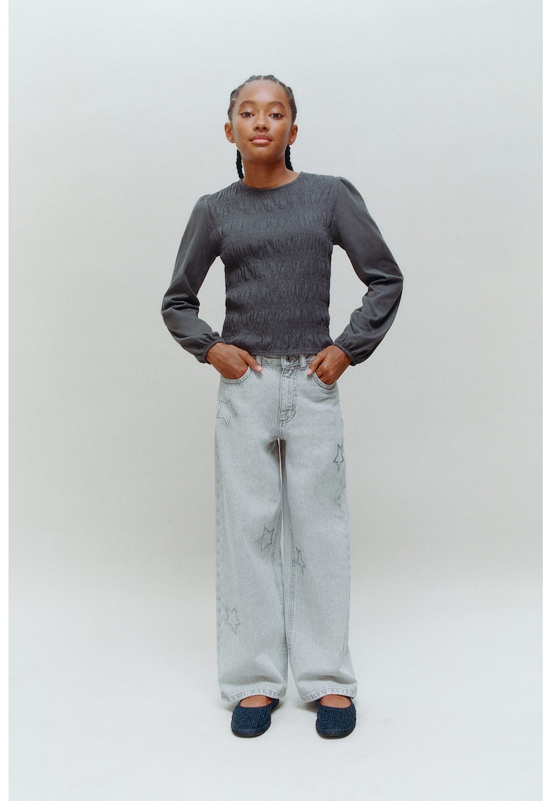 Bluza cu model uni si mansete elastice