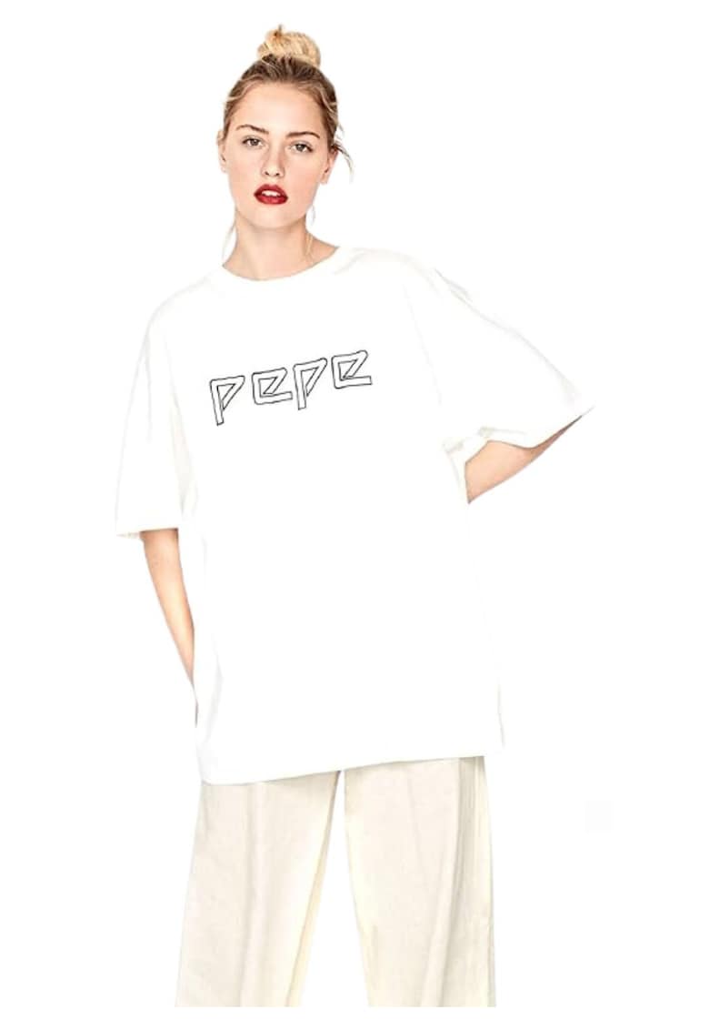 Tricou dama supradimensionat - bumbac - alb -