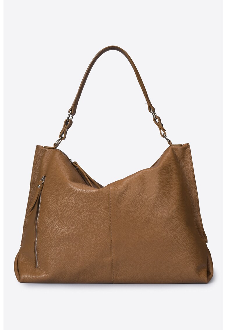 Geanta din piele cu bareta de umar si buzunar lateral cu fermoar