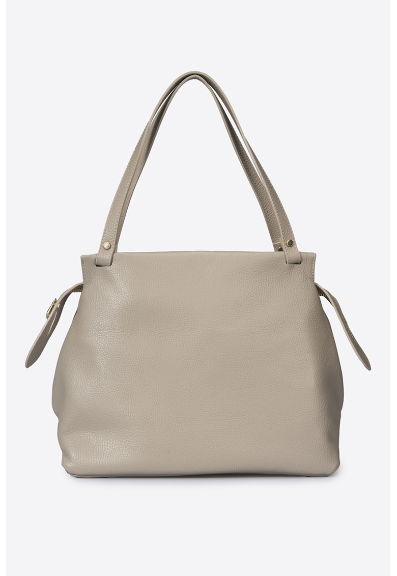 Geanta de umar cu fermoar si model uni - Maro taupe deschis