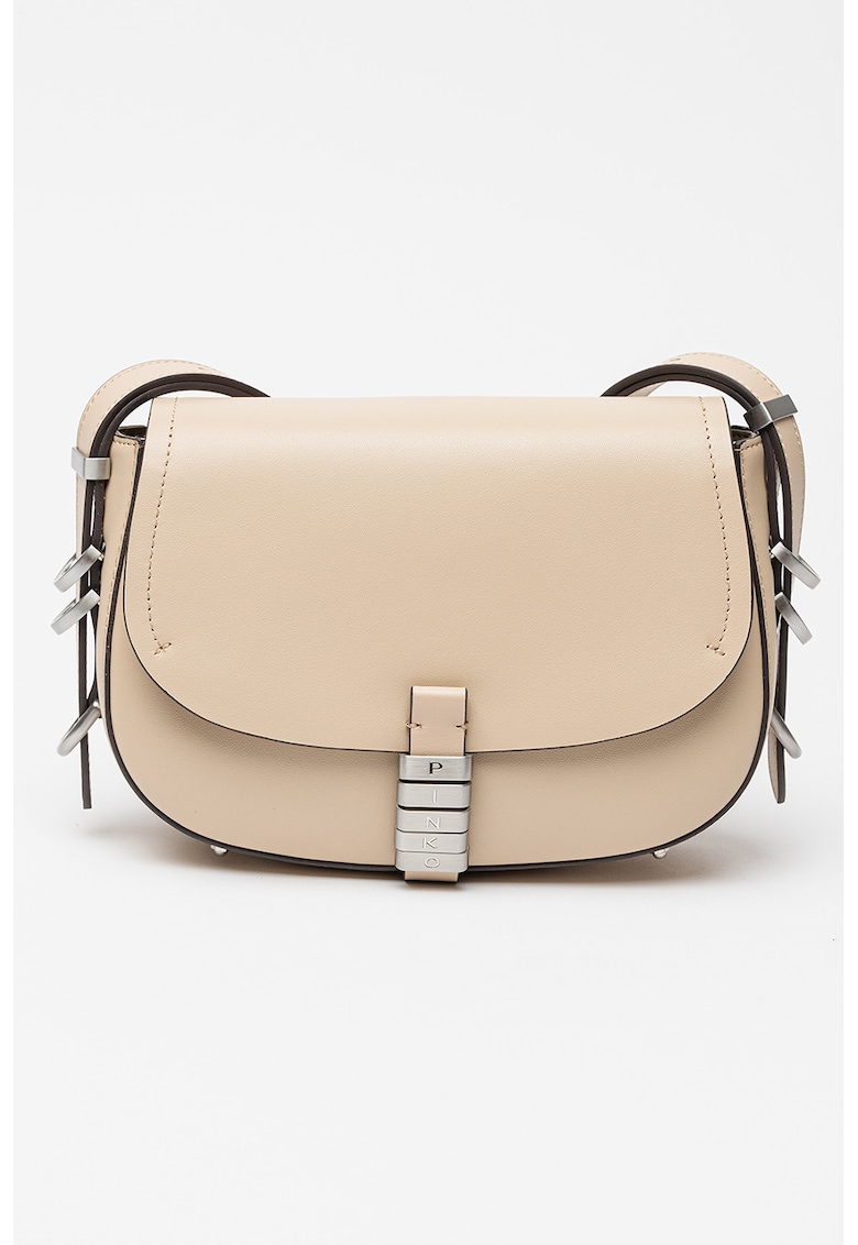 Geanta crossbody de piele cu clapa si detalii metalice Geanta crossbody de piele cu clapa si detalii metalice