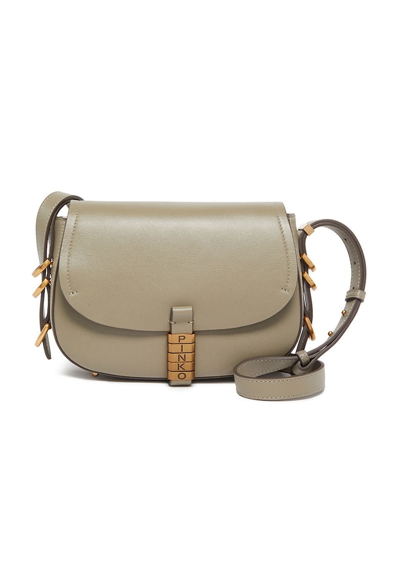 Geanta crossbody de piele cu clapa si detalii metalice