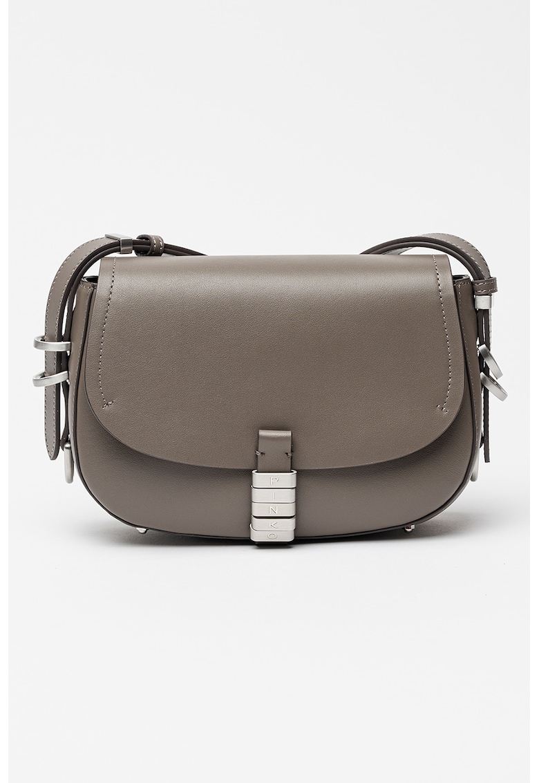 Geanta crossbody de piele cu clapa si detalii metalice Geanta crossbody de piele cu clapa si detalii metalice