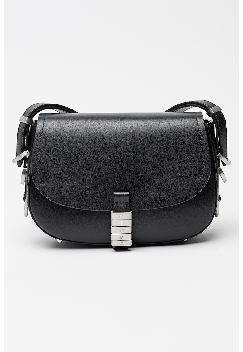 Geanta crossbody de piele cu clapa si detalii metalice