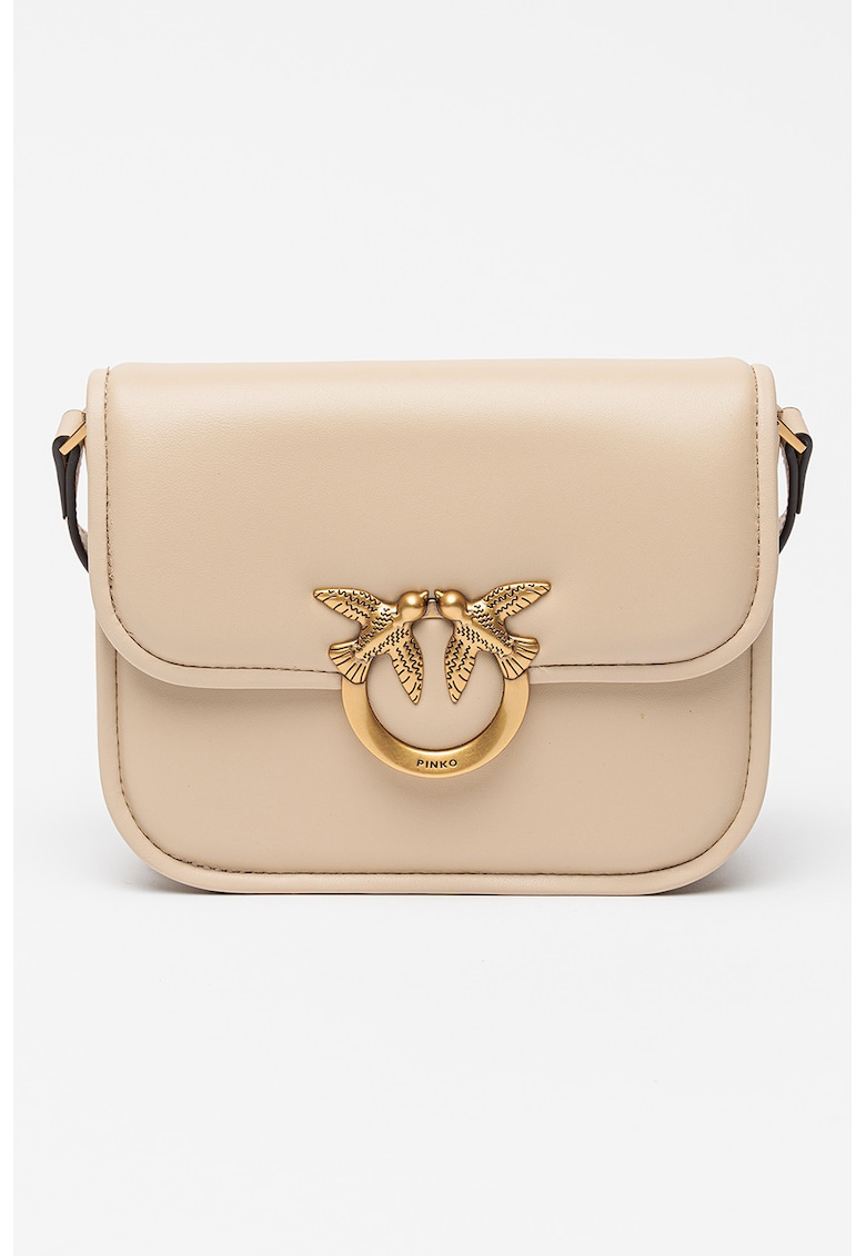 Geanta de piele cu bareta de umar si logo metalic