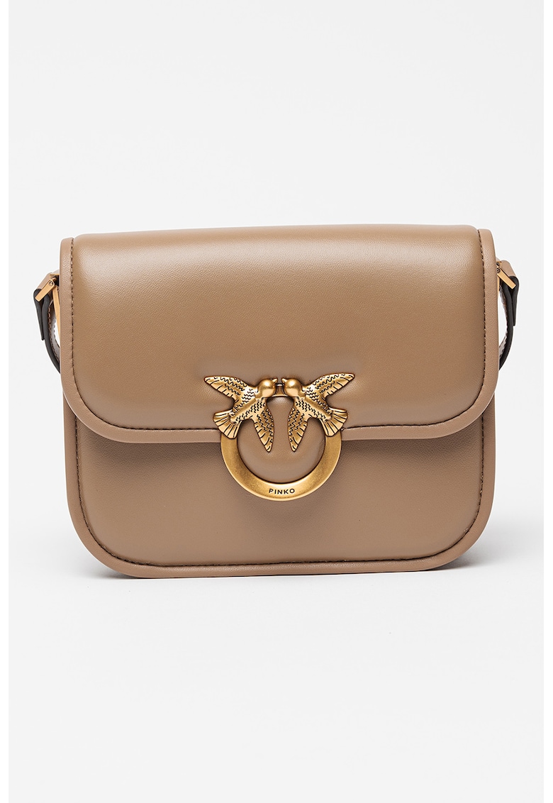 Geanta de piele cu bareta de umar si logo metalic