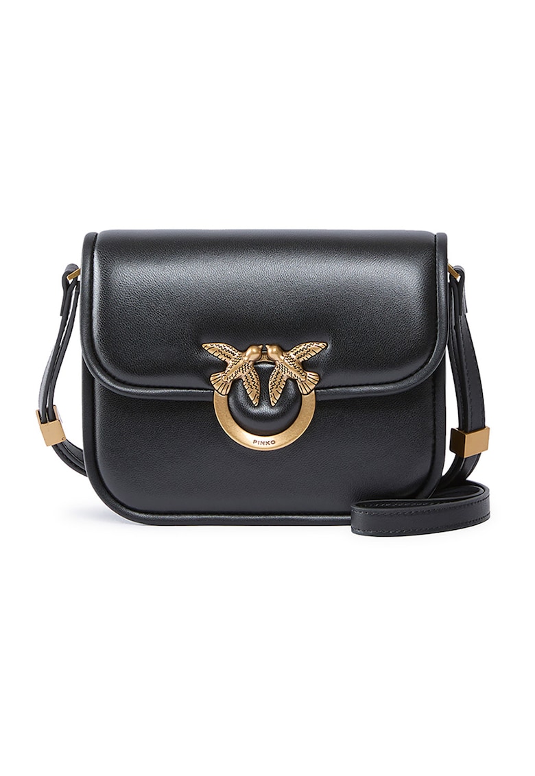 Geanta de piele cu bareta de umar si logo metalic