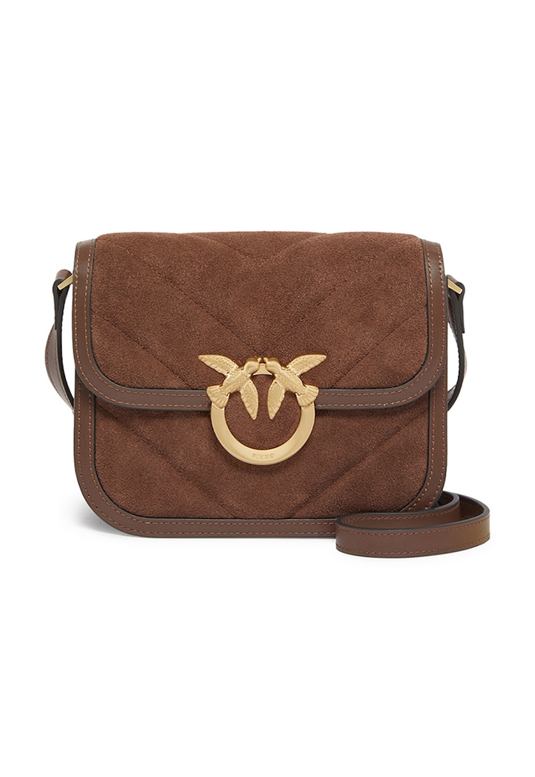 Geanta de piele intoarsa cu bareta de umar - garnituri din material sintetic si logo metalic