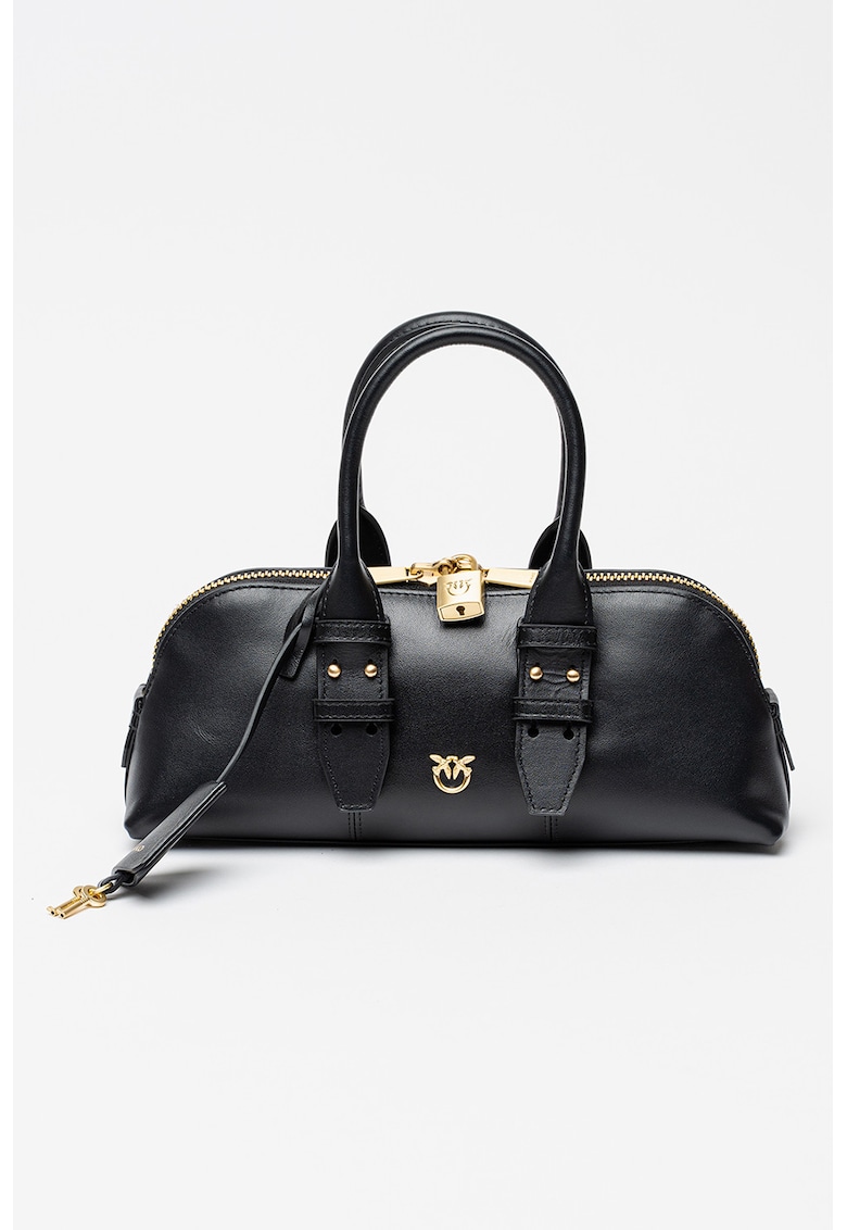 Geanta crossbody de piele cu accesoriu-lacat cu logo Geanta crossbody de piele cu accesoriu-lacat cu logo