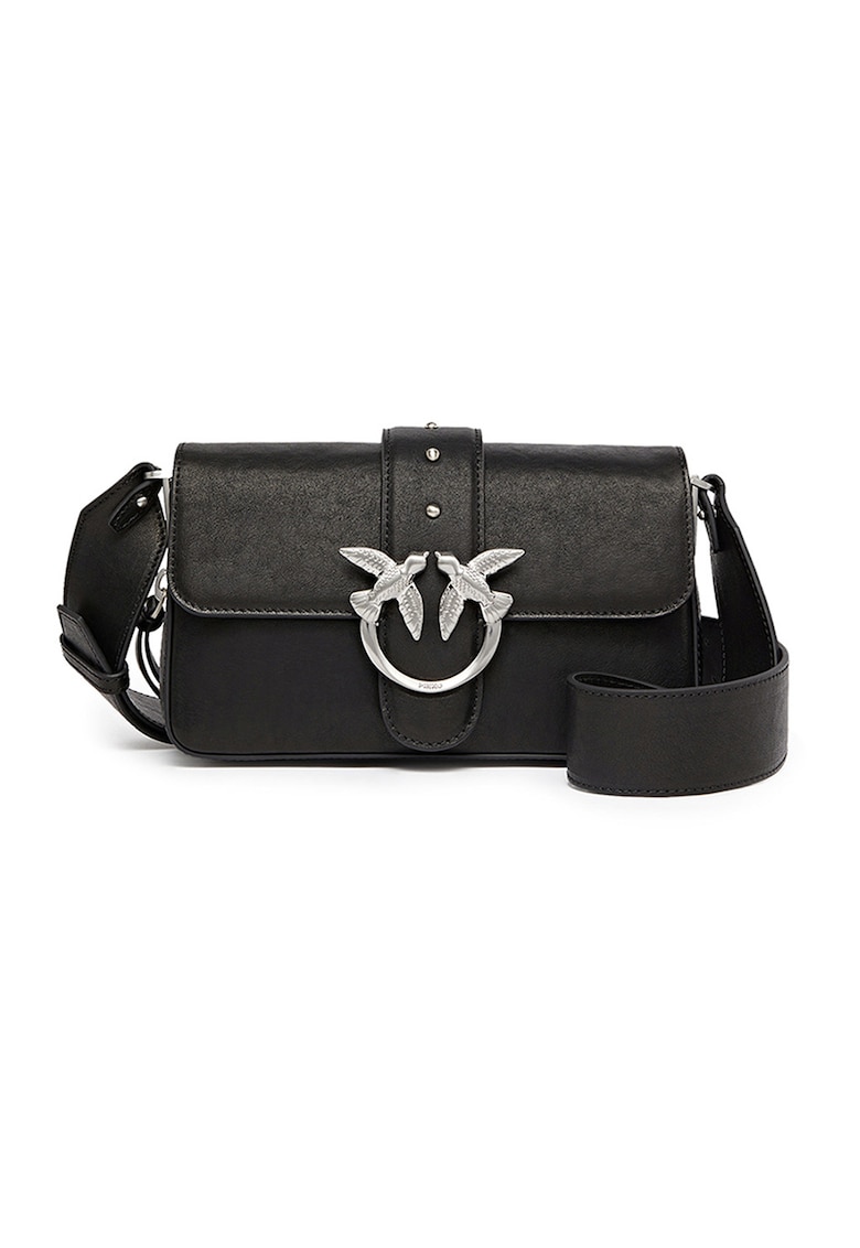 Geanta de piele cu bareta de umar si logo metalic