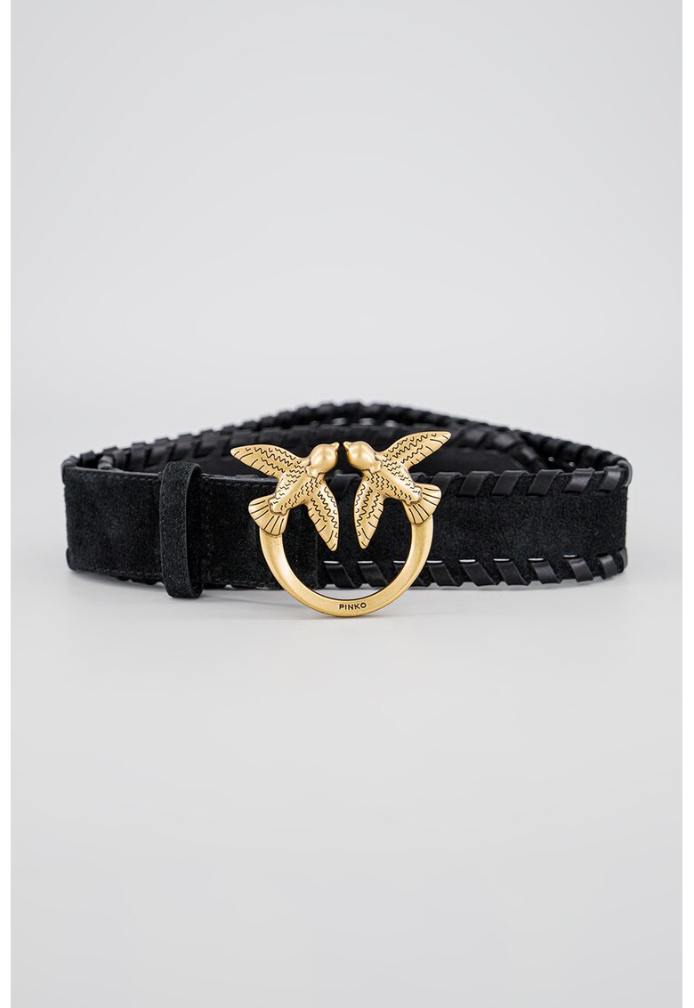 Curea de piele intoarsa cu catarama cu logo - Negru