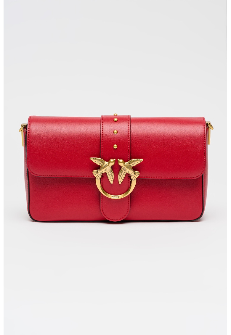 Geanta crossbody de piele cu clapa - Rosu