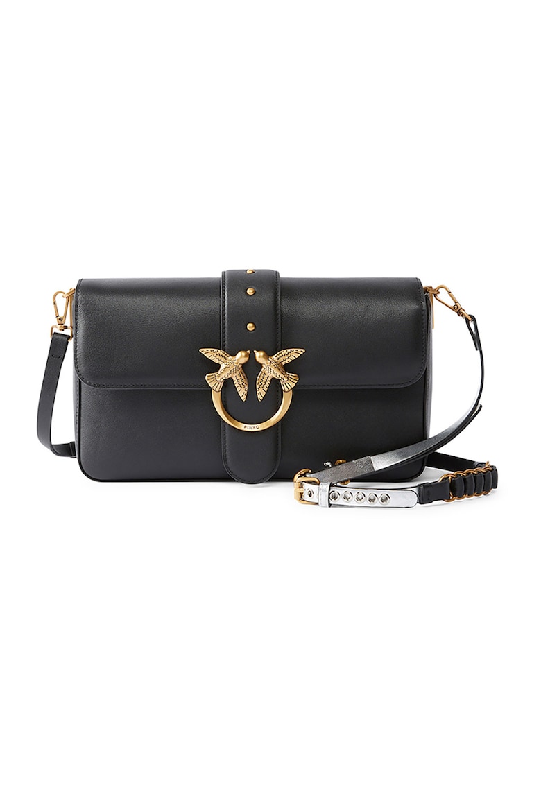 Geanta crossbody de piele cu clapa - Negru