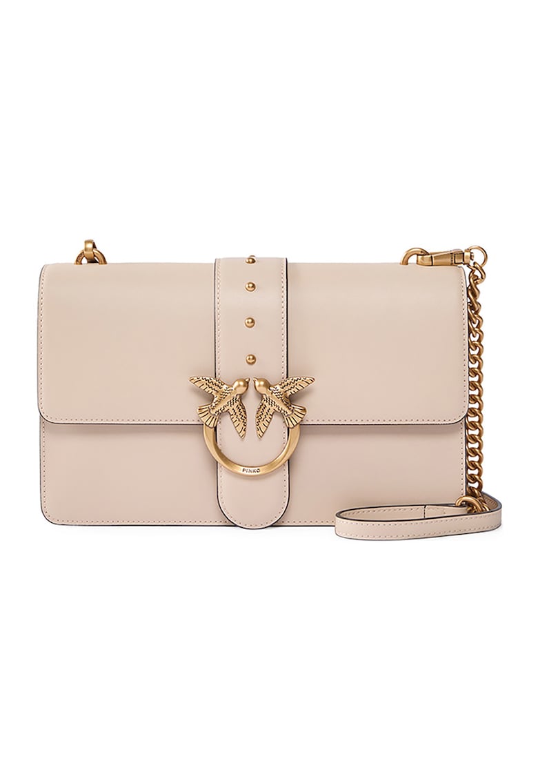 Pinko Geanta crossbody de piele Love One - Bej inchis