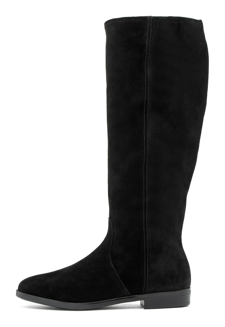 Cizme lungi pana la genunchi de piele intoarsa cu toc masiv