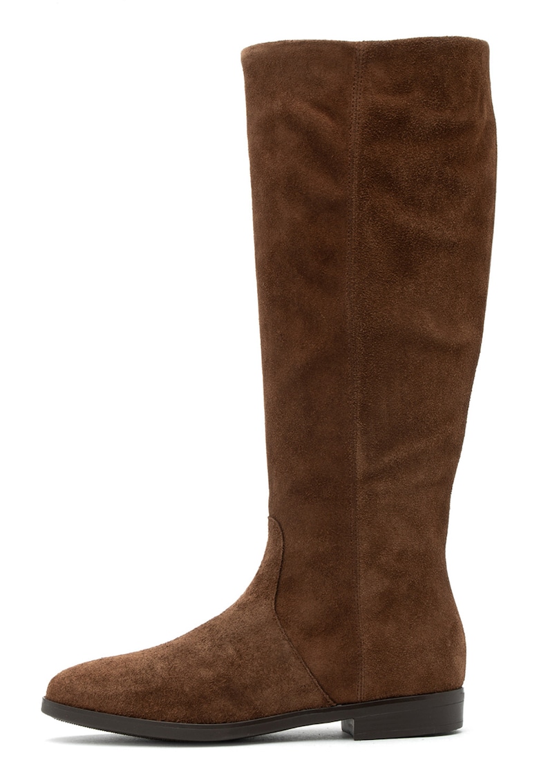 Cizme lungi pana la genunchi de piele intoarsa cu toc masiv