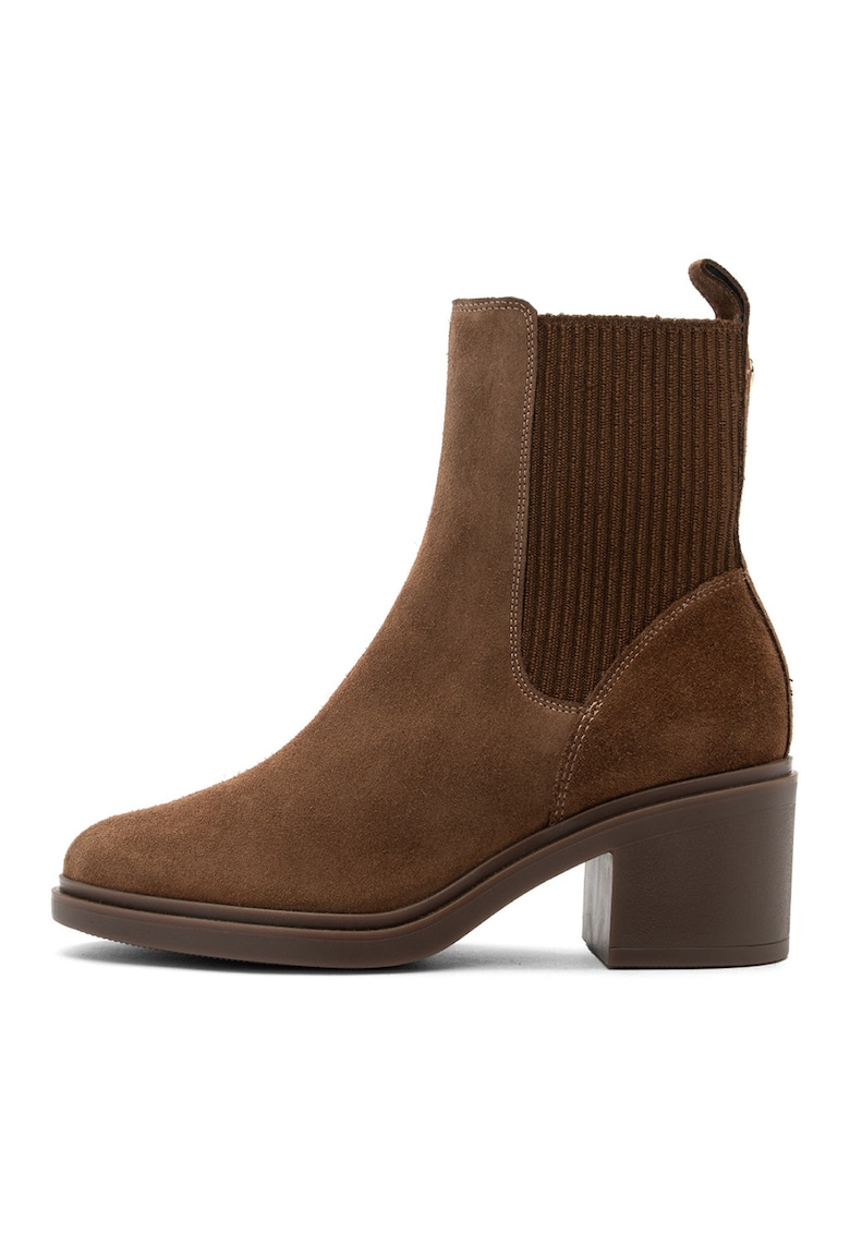 Botine de piele intoarsa cu toc - Maro inchis