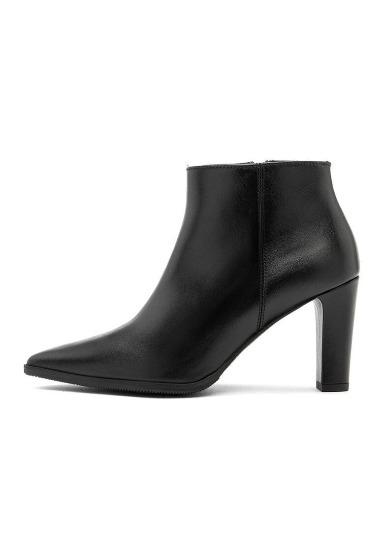 Botine ascutite din piele - cu toc clasic - Negru