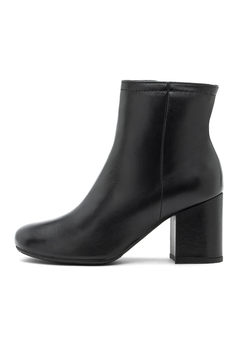 Botine de piele cu toc masiv - Negru