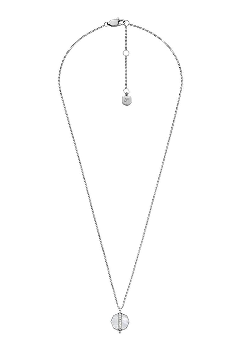 Colier din otel inoxidabil cu Mother of Pearl si zirconia - Argintiu
