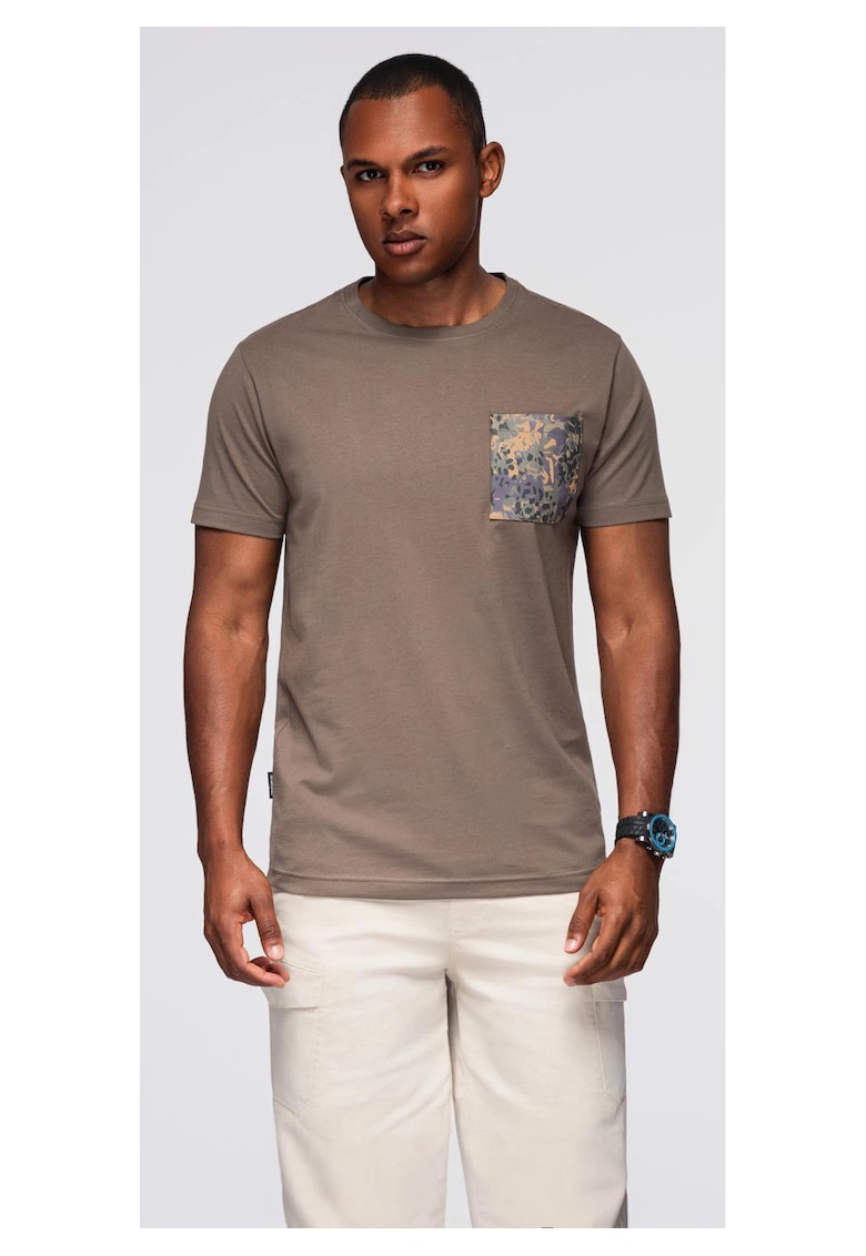 Tricou din bumbac cu buzunar imprimat OM-TSPT-0227 - Verde inchis