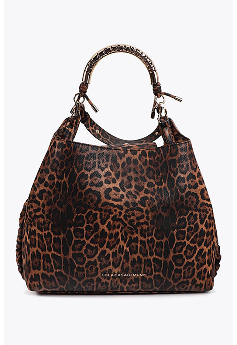 Geanta de mana cu animal print - Negru/Maro scortisoara