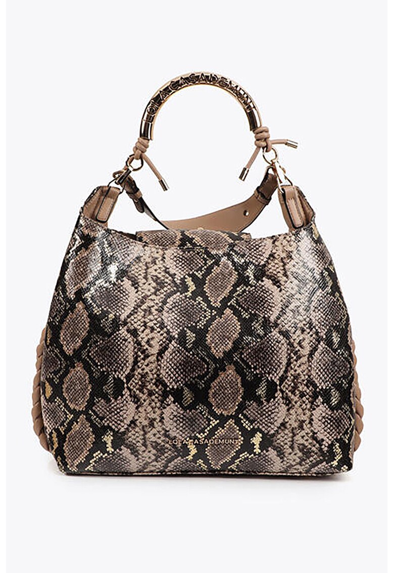 Geanta de mana cu animal print - Negru/Maro taupe deschis/Crem