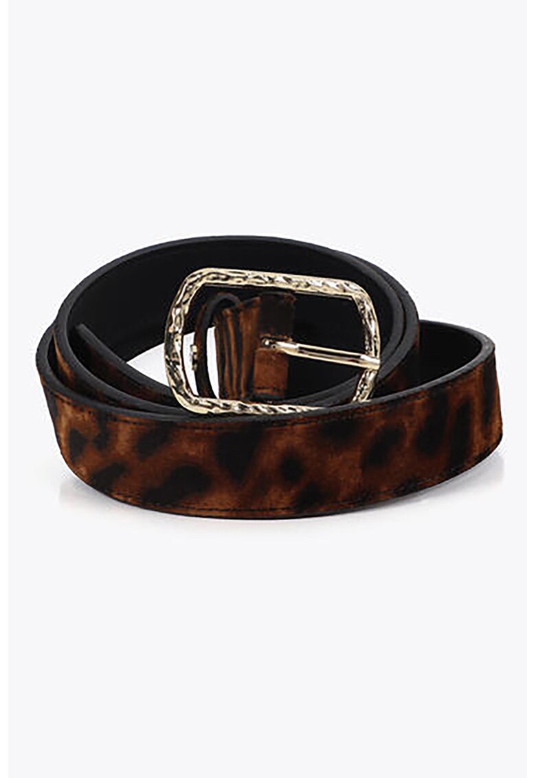 Curea cu animal print si catarama metalica - Maro scortisoara/Negru stins
