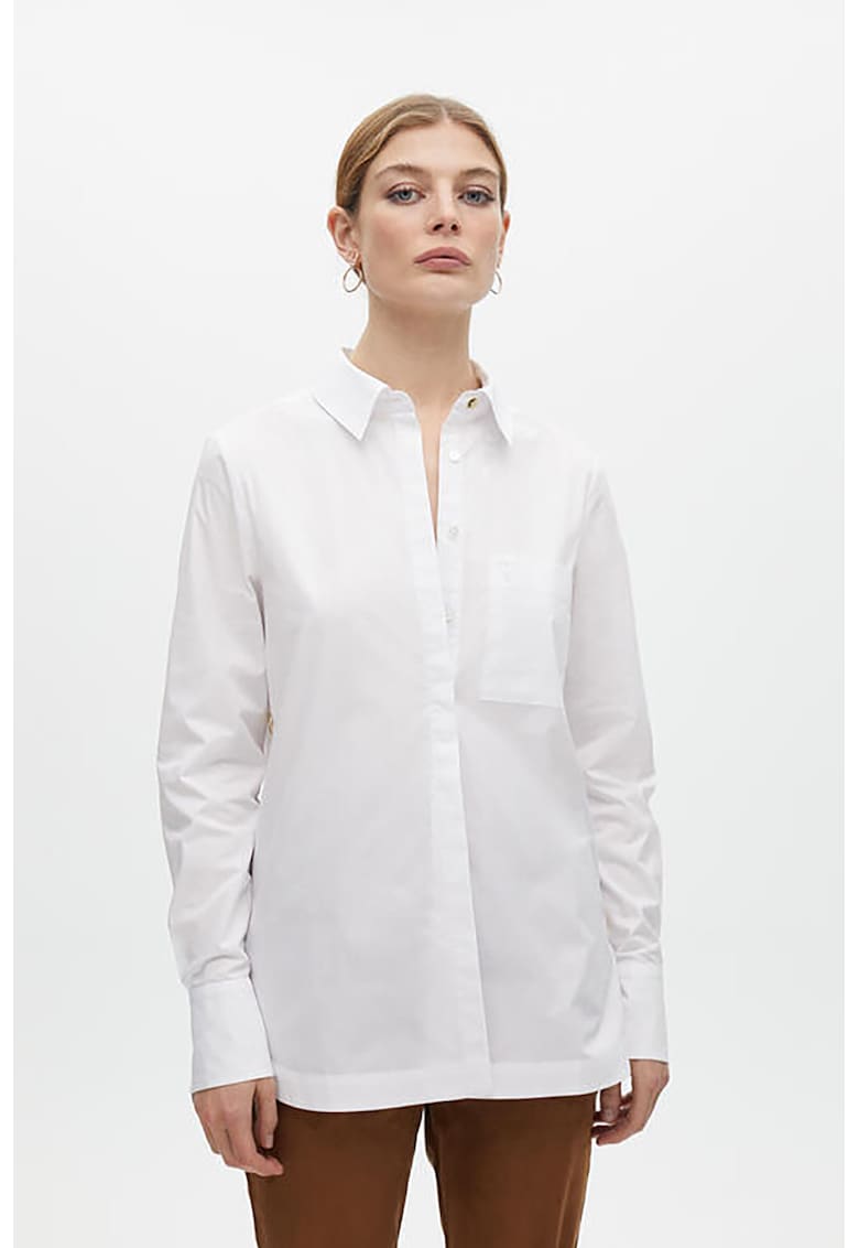 Camasa de bumbac cu nasturi laterali decorativi - Alb optic