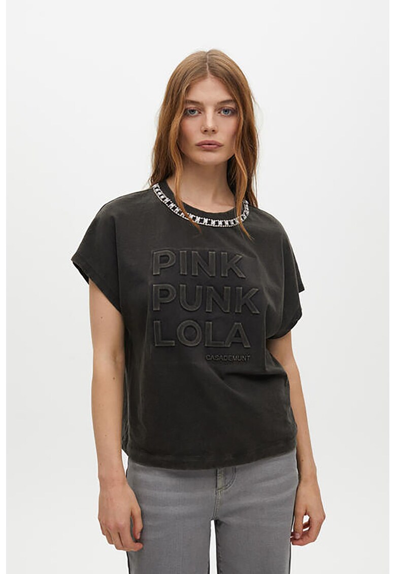 Tricou cu lant decorativ - Gri inchis