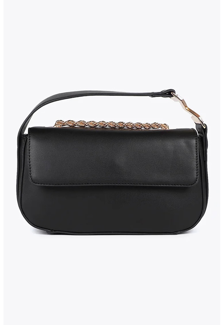 Geanta crossbody de piele ecologica si bareta din lant - Negru