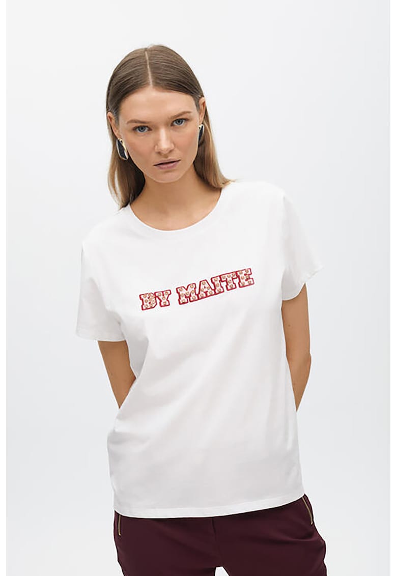 Tricou cu detaliu text - Rosu/Alb optic