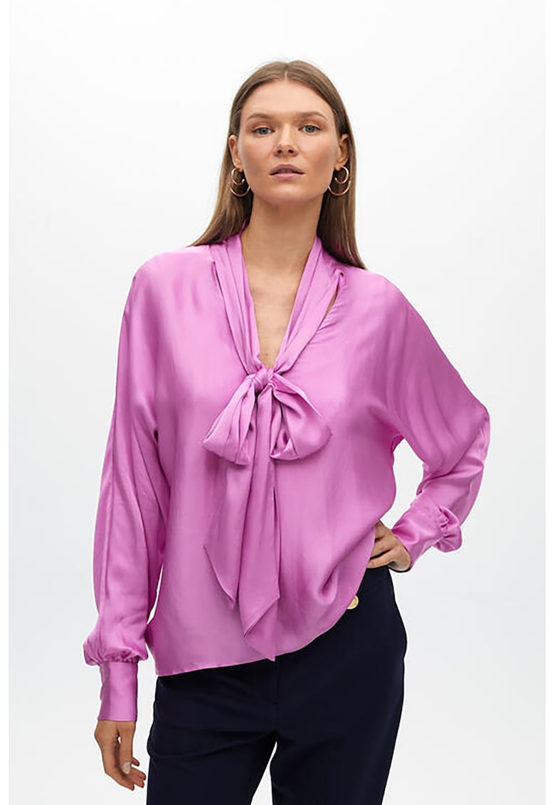 Bluza de satin cu funda din panglici