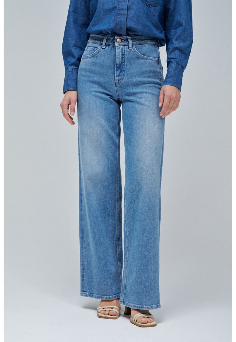 Blugi cu croiala ampla si talie inalta - Albastru pastel