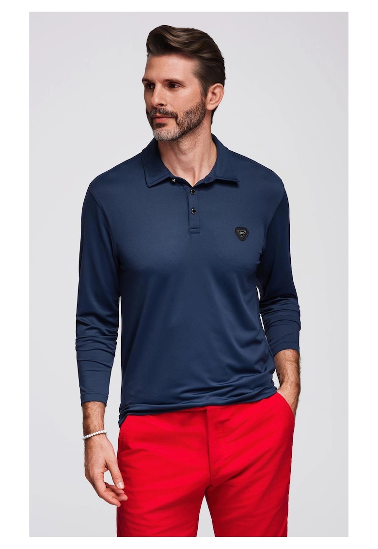 Tricou polo cu maneci lungi cu nasturi eleganti cu logo-ul marcii  OM-POLS-0139