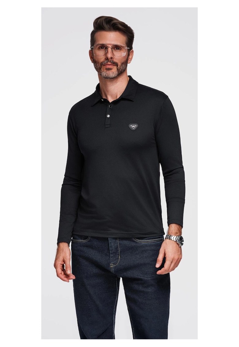Tricou polo cu maneci lungi cu nasturi eleganti cu logo-ul marcii  OM-POLS-0139